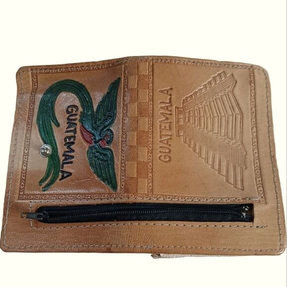 Guatemala Tourist Wallet Leather Embossed Hand Painted Crafts Mexico Unisex - Picture 3 of 14